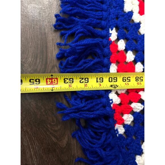 VTG Granny Square Red White Blue Crocheted Afghan Blanket 88"x64" Cottage Core - Picture 10 of 10